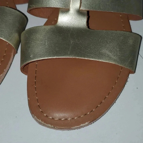 J. Crew Beachside Sandals Slides Gold Size 9 Metallic Womens Shoes Open Toe Flap - Picture 8 of 13
